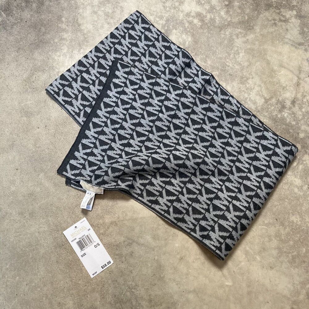 Michael Kors Scarf Logo Black Gray Rectangle Womens‎